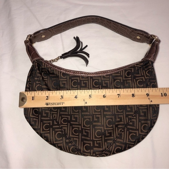 Small Mini Y2K Bag Brown Logo Fabric Crocodile Embossed Faux leather Zip Top - Picture 5 of 5